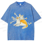 Unisex Vintage Cute Cat Printed Washed Tee