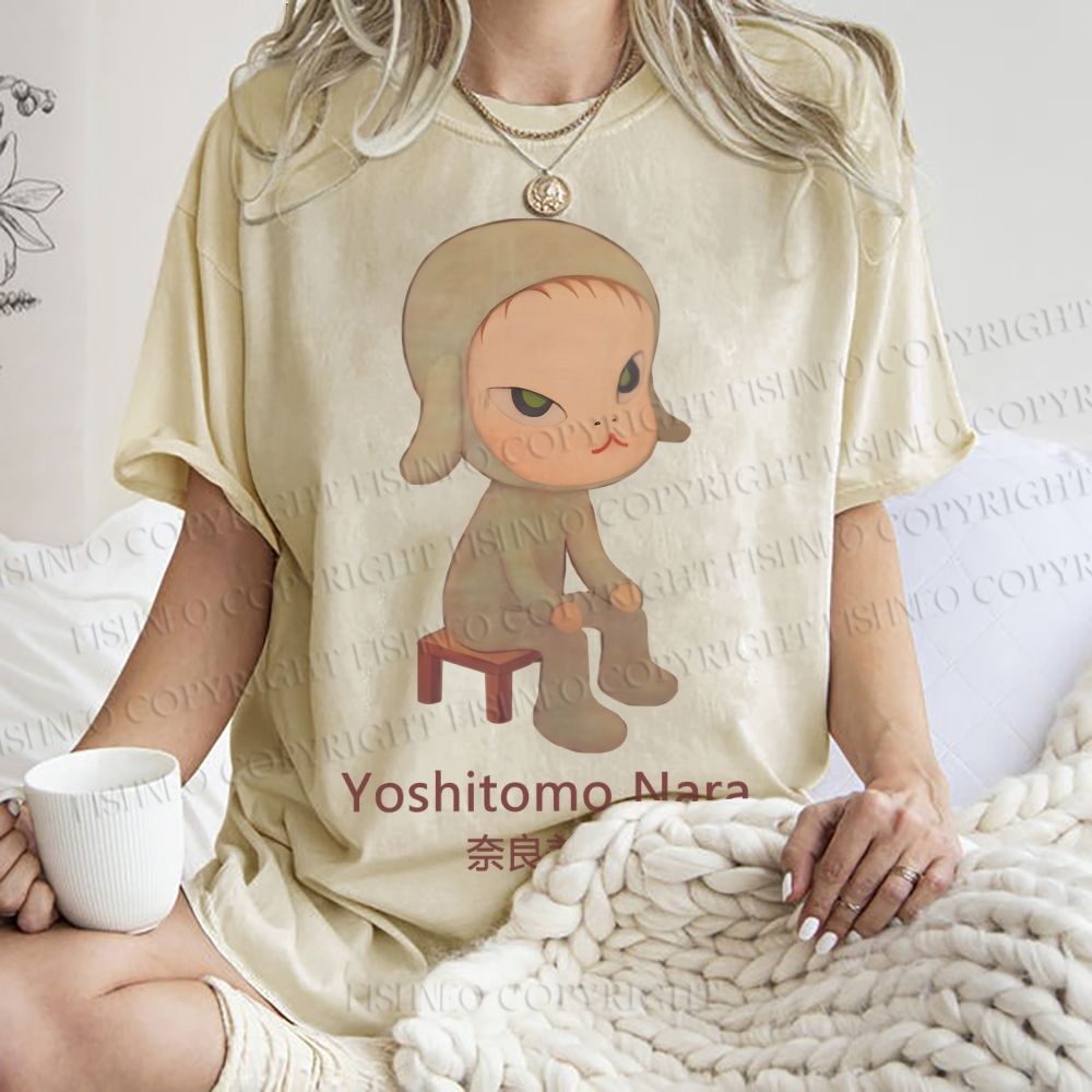 Unisex Yoshitomo Nara Printed Washed Tee