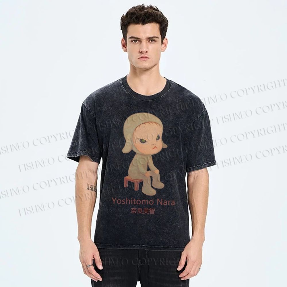 Unisex Yoshitomo Nara Printed Washed Tee