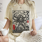 Unisex Vintage Japanese Monster Printed Washed Tee