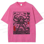 Unisex Vintage Japanese Monster Printed Washed Tee