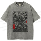 Unisex Vintage Japanese Monster Printed Washed Tee