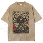 Unisex Vintage Japanese Monster Printed Washed Tee