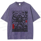 Unisex Vintage Japanese Monster Printed Washed Tee
