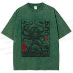 Unisex Vintage Japanese Monster Printed Washed Tee