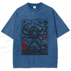 Unisex Vintage Japanese Monster Printed Washed Tee