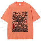 Unisex Vintage Japanese Monster Printed Washed Tee