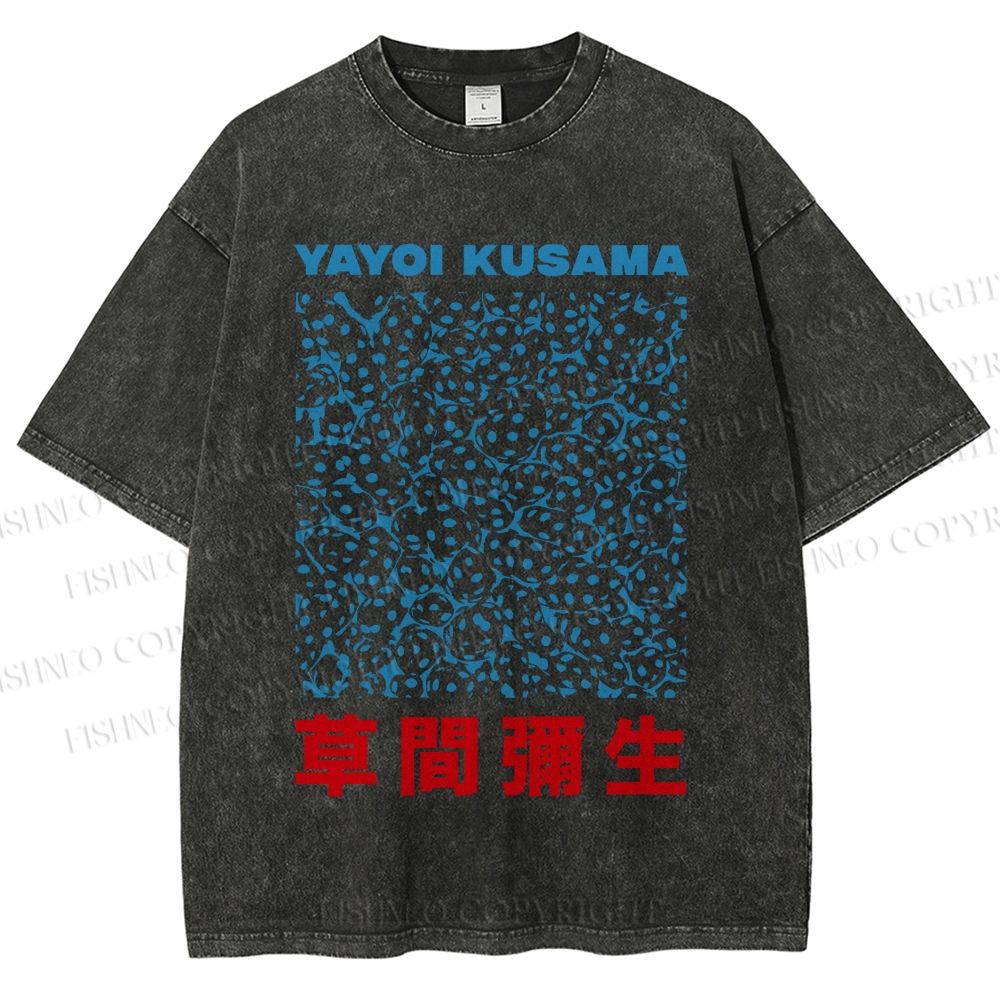 Unisex Japanese Yayoi Kusama Graffiti Printed Washed Tee