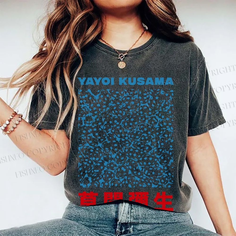 Unisex Japanese Yayoi Kusama Graffiti Printed Washed Tee