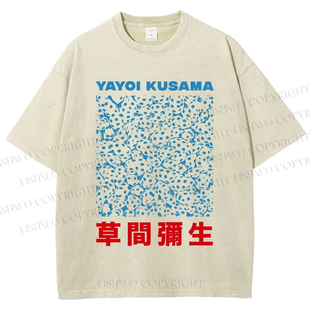 Unisex Japanese Yayoi Kusama Graffiti Printed Washed Tee