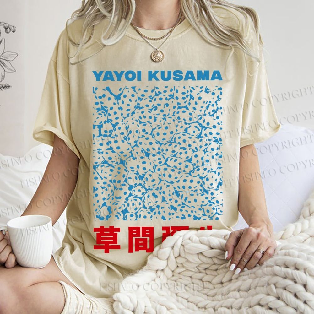 Unisex Japanese Yayoi Kusama Graffiti Printed Washed Tee