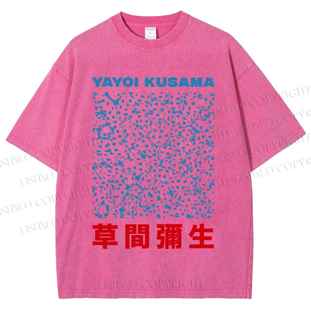 Unisex Japanese Yayoi Kusama Graffiti Printed Washed Tee