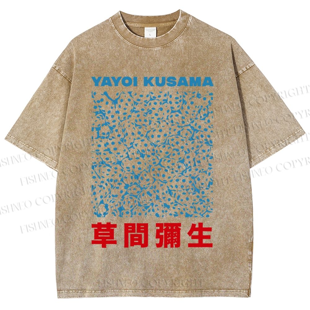 Unisex Japanese Yayoi Kusama Graffiti Printed Washed Tee