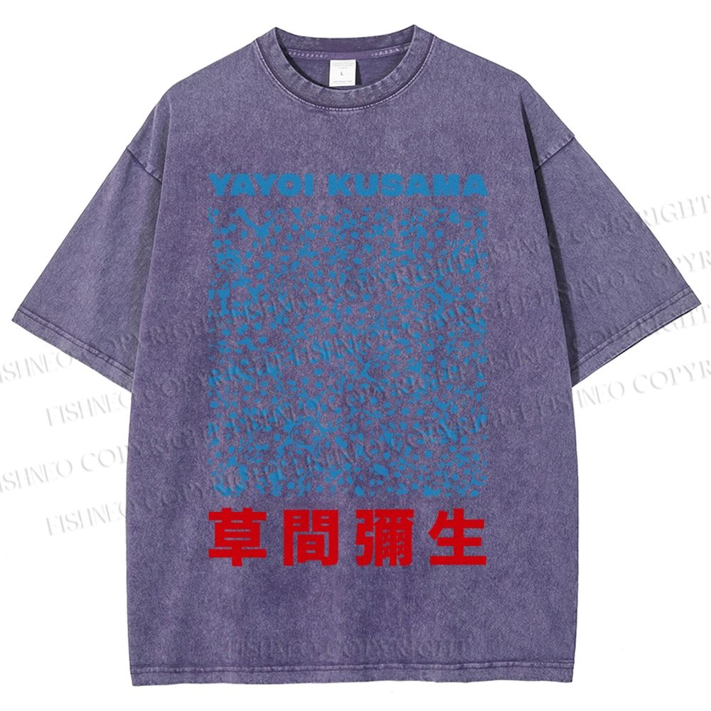 Unisex Japanese Yayoi Kusama Graffiti Printed Washed Tee