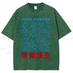 Unisex Japanese Yayoi Kusama Graffiti Printed Washed Tee