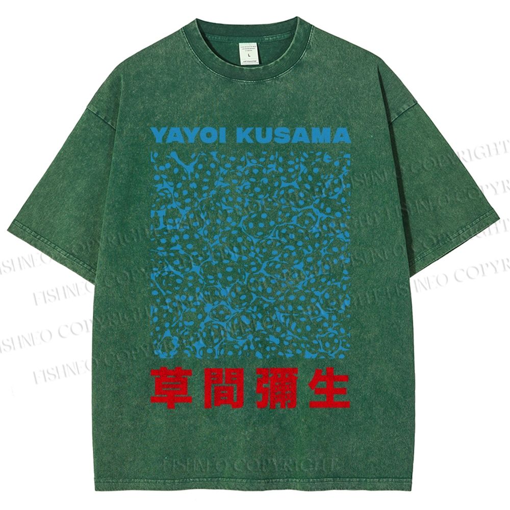 Unisex Japanese Yayoi Kusama Graffiti Printed Washed Tee