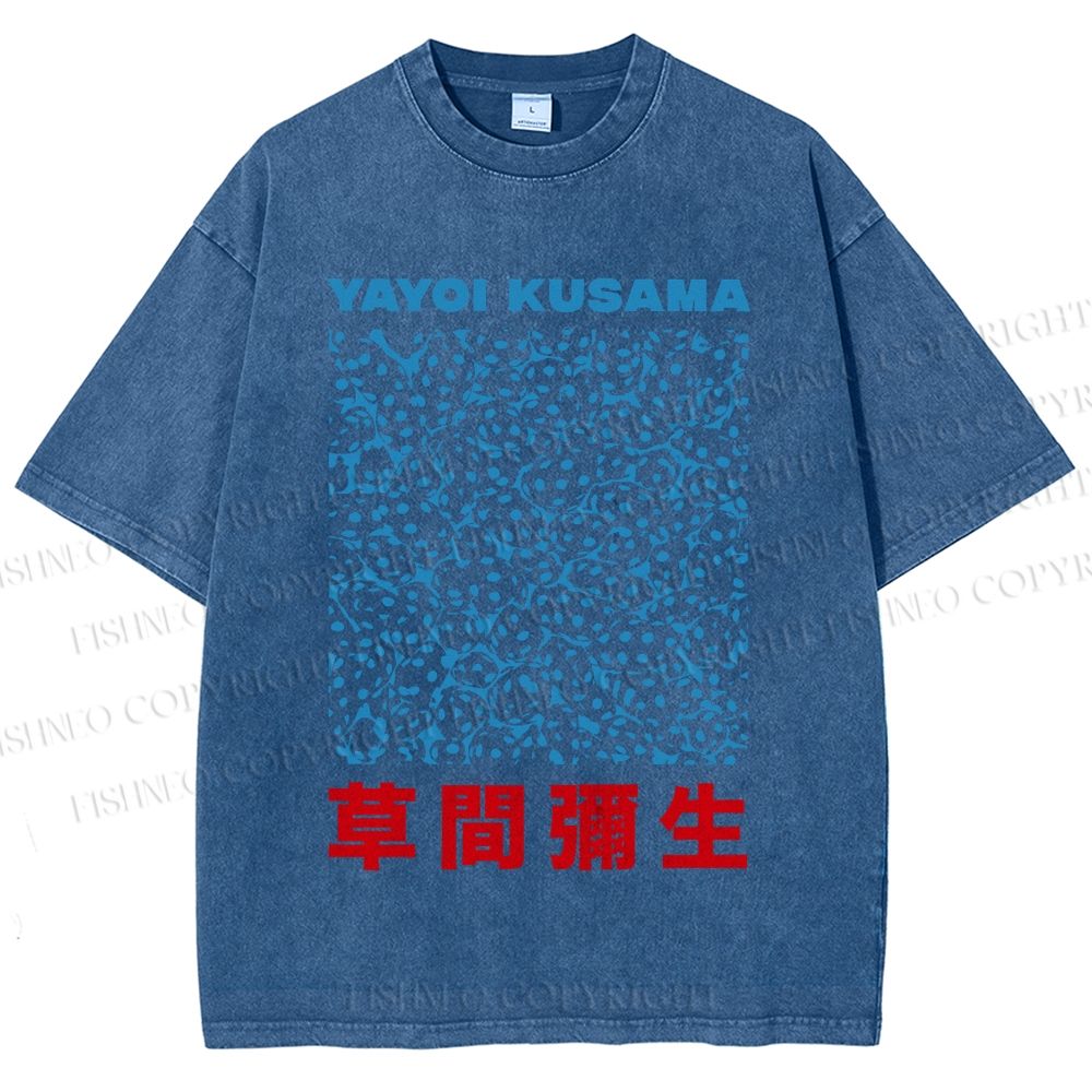 Unisex Japanese Yayoi Kusama Graffiti Printed Washed Tee