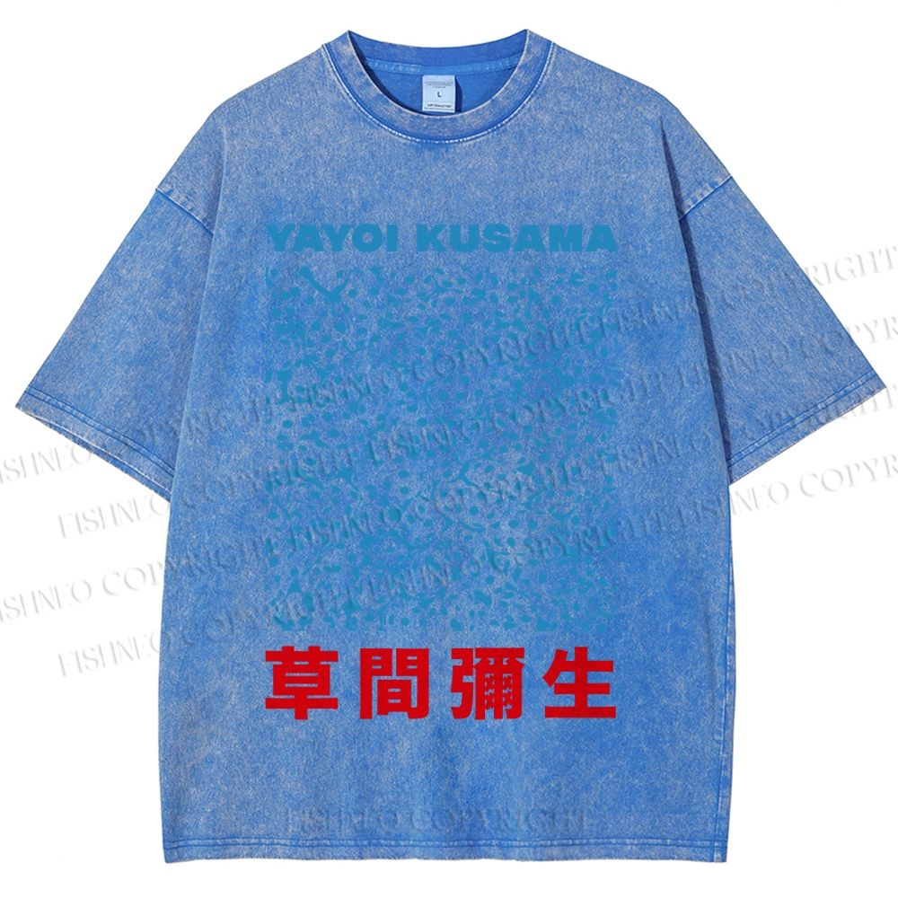 Unisex Japanese Yayoi Kusama Graffiti Printed Washed Tee
