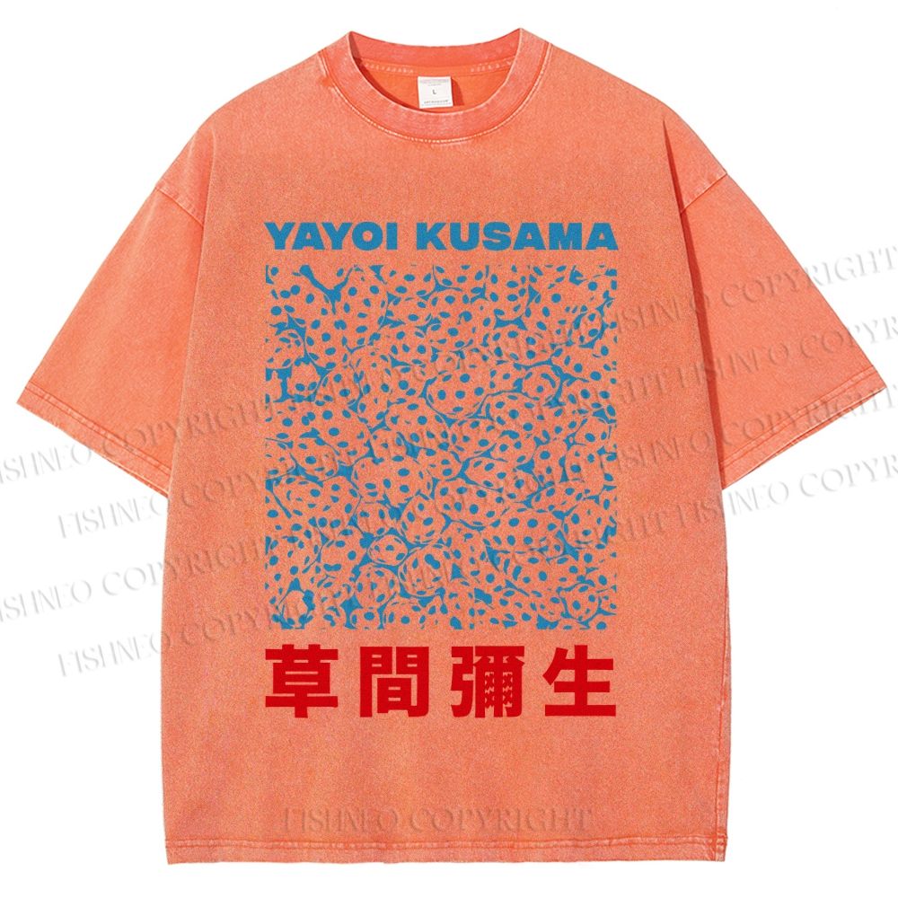 Unisex Japanese Yayoi Kusama Graffiti Printed Washed Tee