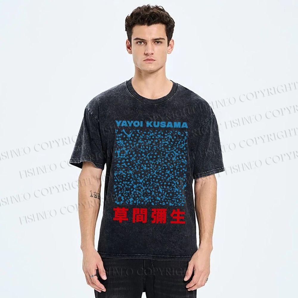 Unisex Japanese Yayoi Kusama Graffiti Printed Washed Tee