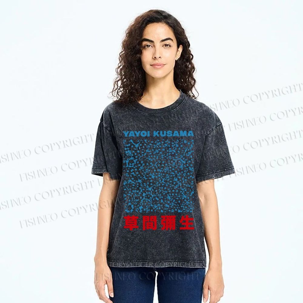 Unisex Japanese Yayoi Kusama Graffiti Printed Washed Tee