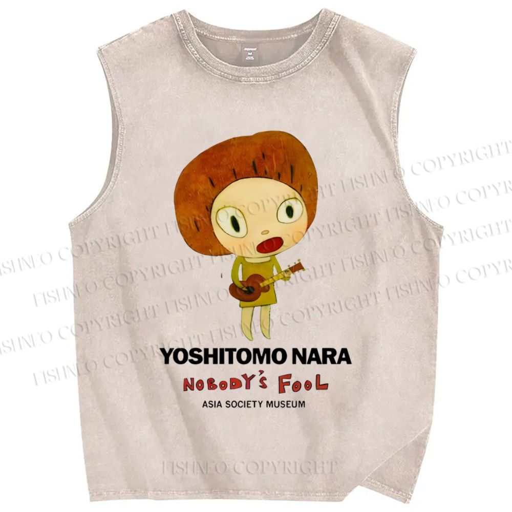 Unisex Yoshitomo Nara Printed Washed Tank Top