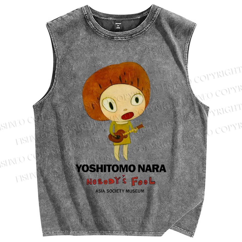 Unisex Yoshitomo Nara Printed Washed Tank Top