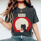Unisex Japanese Ramen Cat Printed Washed Tee