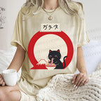 Unisex Japanese Ramen Cat Printed Washed Tee