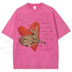 Unisex Heart Lucky Deer Printed Washed Tee