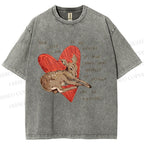 Unisex Heart Lucky Deer Printed Washed Tee