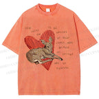 Unisex Heart Lucky Deer Printed Washed Tee