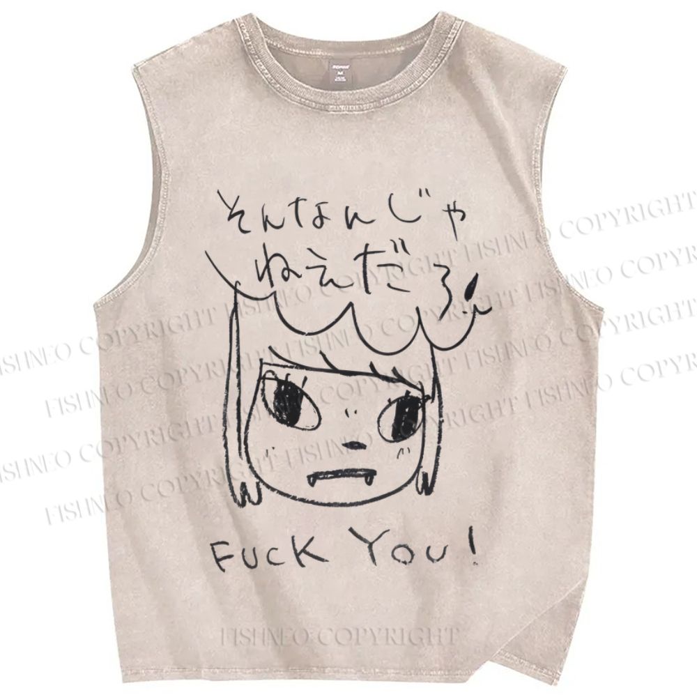 Unisex Yoshitomo Nara Printed Washed Tank Top