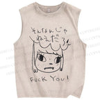Unisex Yoshitomo Nara Printed Washed Tank Top