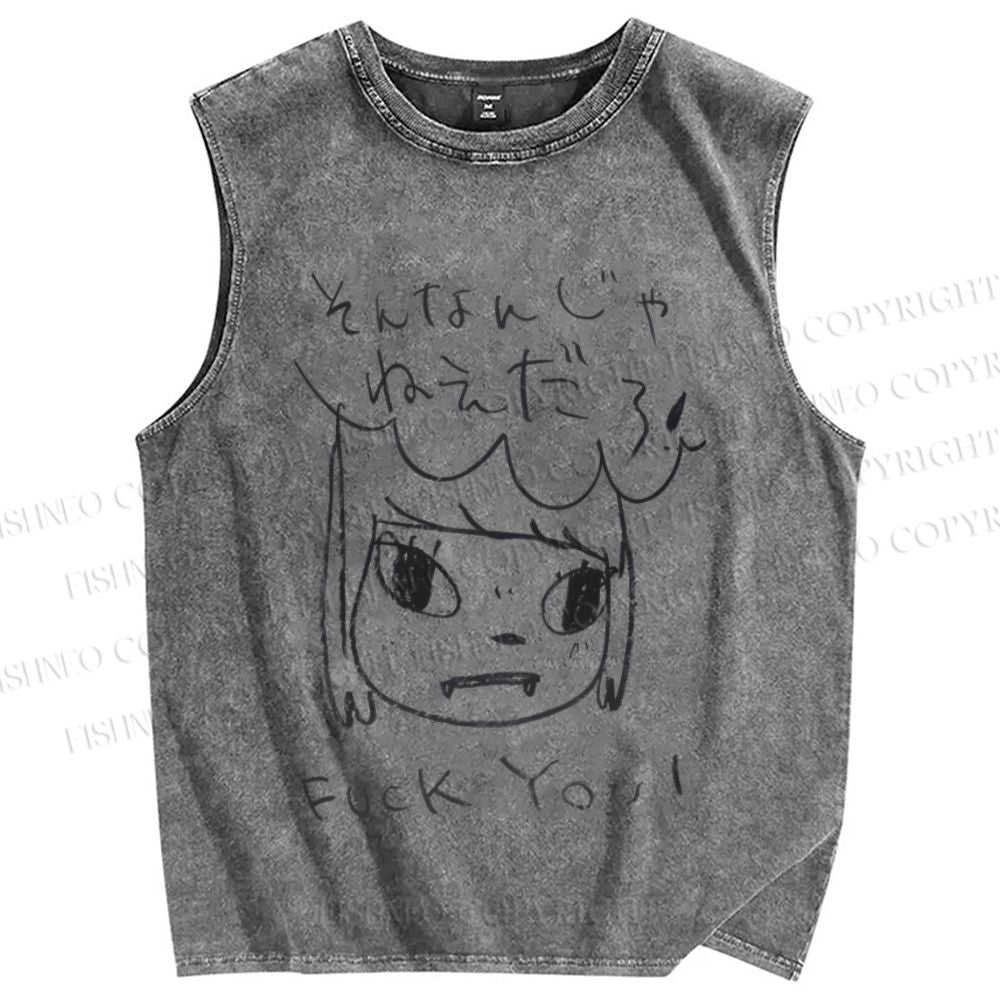 Unisex Yoshitomo Nara Printed Washed Tank Top