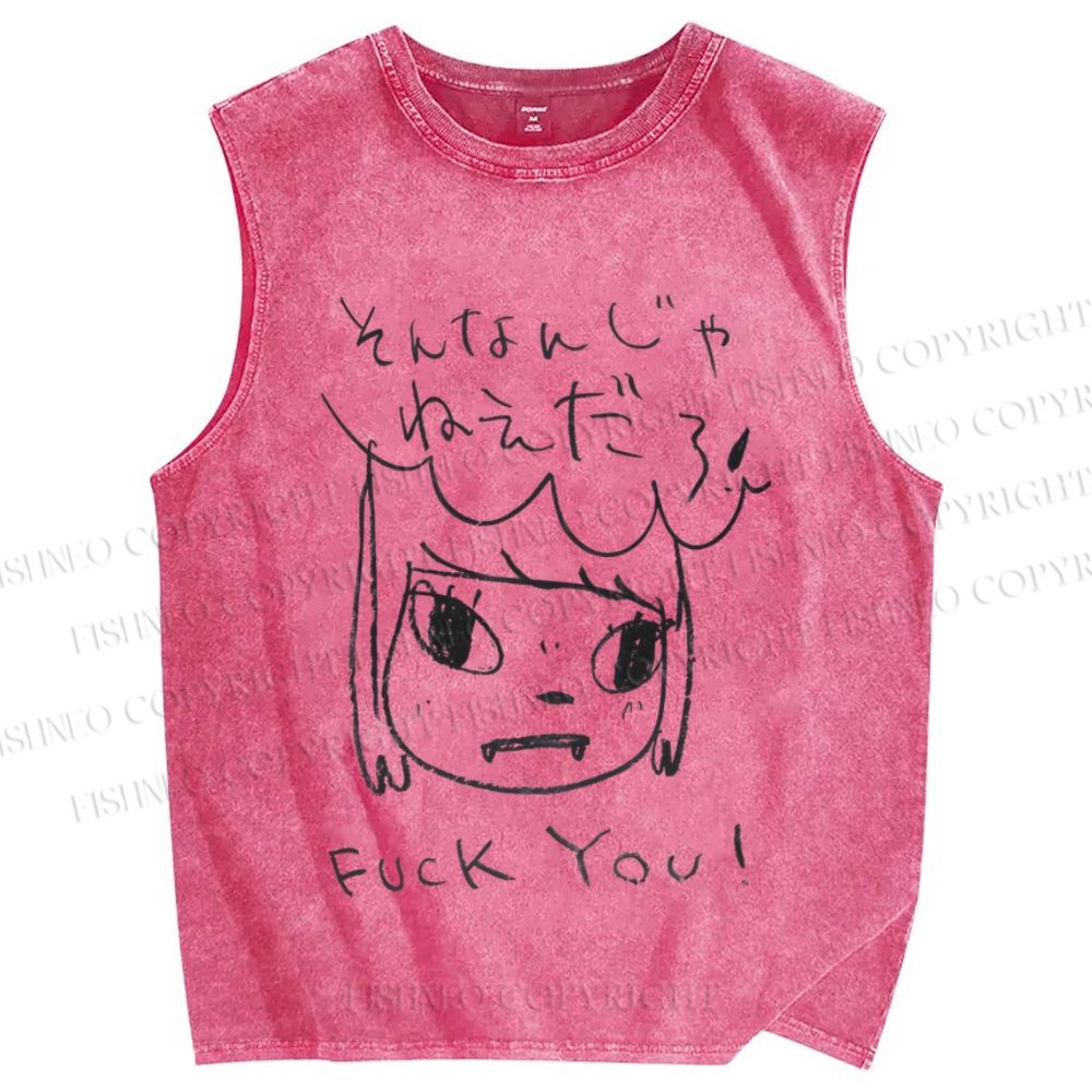 Unisex Yoshitomo Nara Printed Washed Tank Top