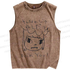 Unisex Yoshitomo Nara Printed Washed Tank Top