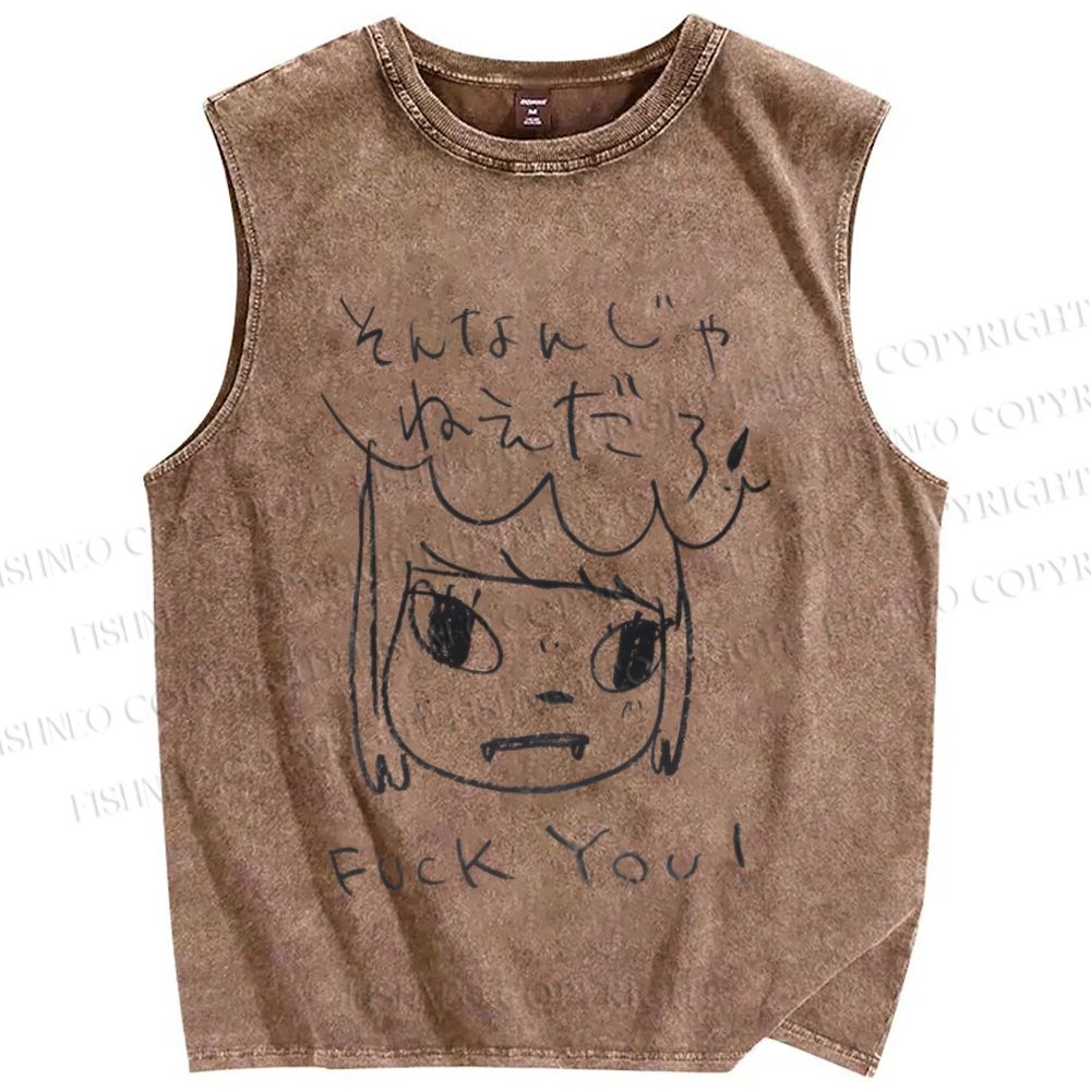 Unisex Yoshitomo Nara Printed Washed Tank Top