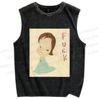 Unisex Yoshitomo Nara Printed Washed Tank Top