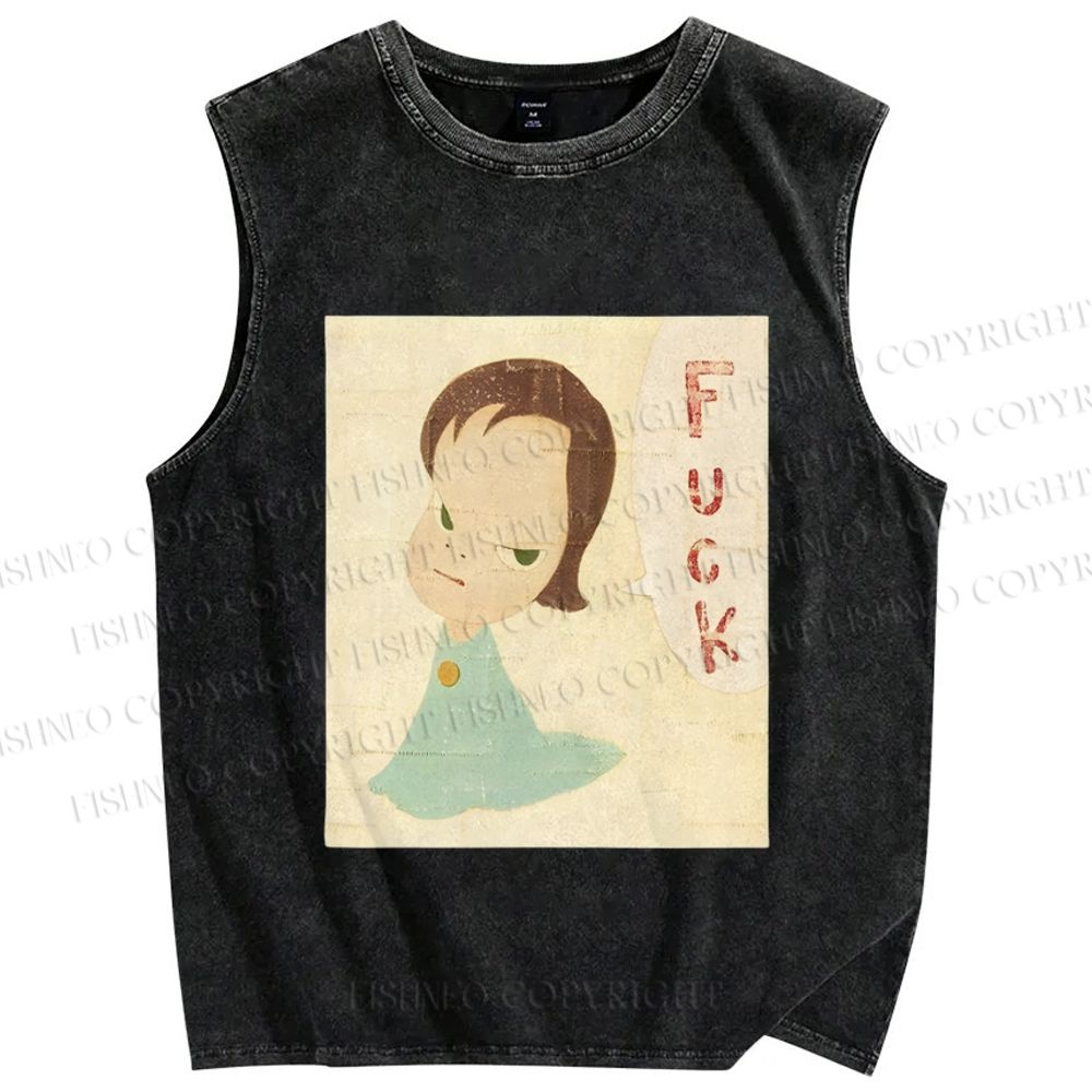 Unisex Yoshitomo Nara Printed Washed Tank Top