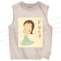 Unisex Yoshitomo Nara Printed Washed Tank Top