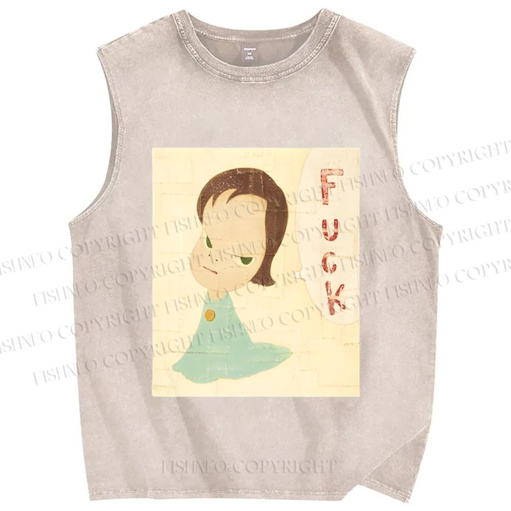 Unisex Yoshitomo Nara Printed Washed Tank Top