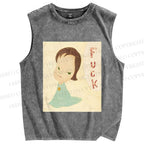 Unisex Yoshitomo Nara Printed Washed Tank Top