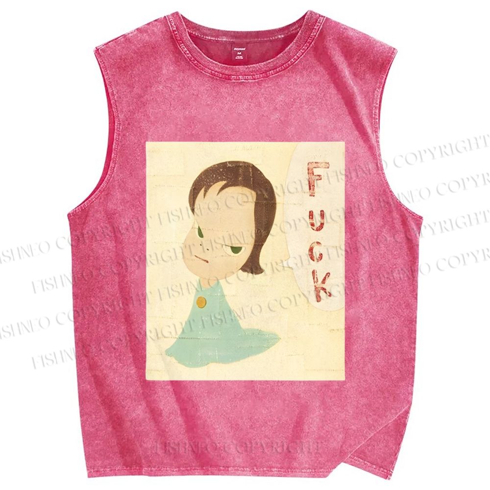 Unisex Yoshitomo Nara Printed Washed Tank Top