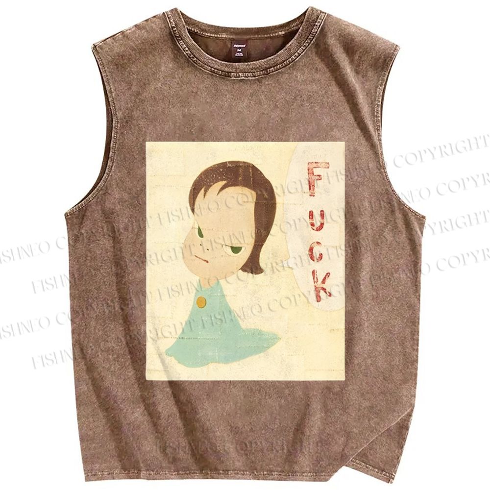 Unisex Yoshitomo Nara Printed Washed Tank Top