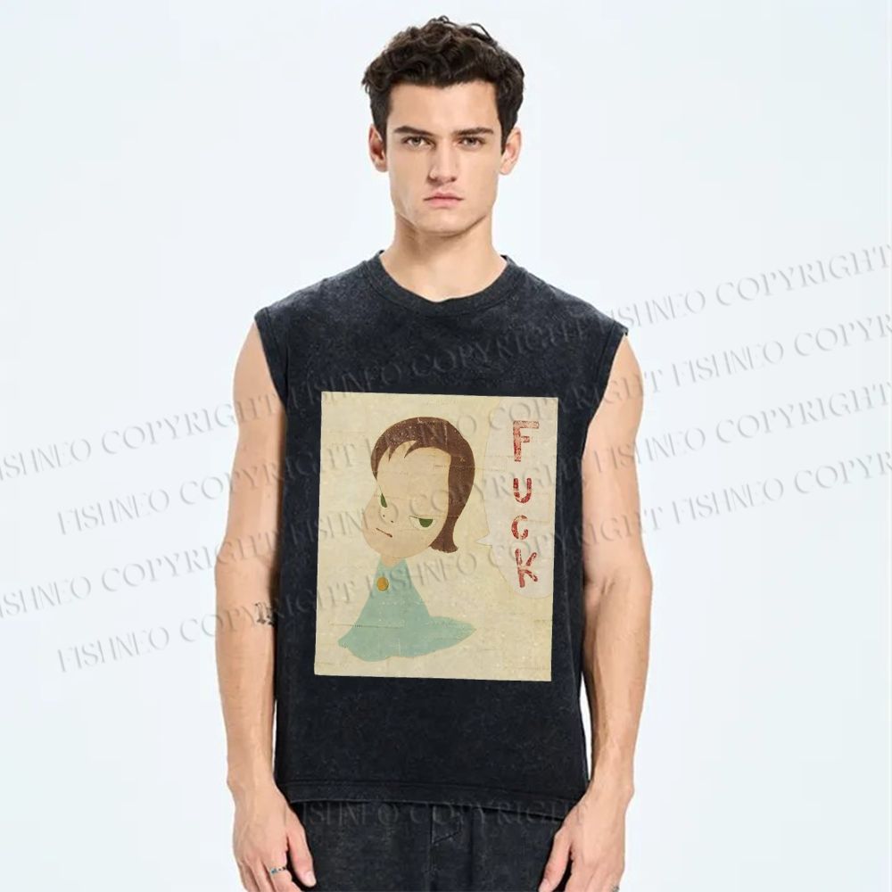 Unisex Yoshitomo Nara Printed Washed Tank Top