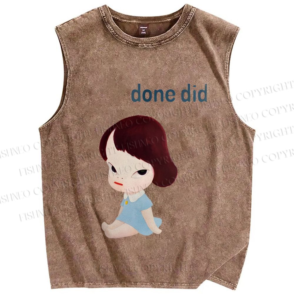 Unisex Yoshitomo Nara Printed Washed Tank Top