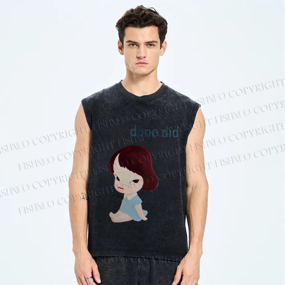 Unisex Yoshitomo Nara Printed Washed Tank Top