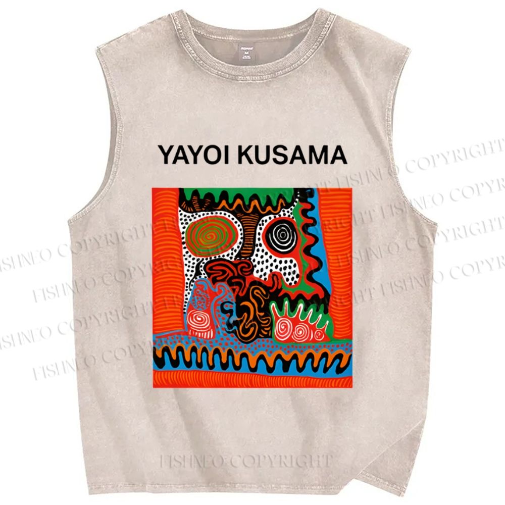 Unisex Yayoi Kusama Art Portraits Printed Washed Tank Top