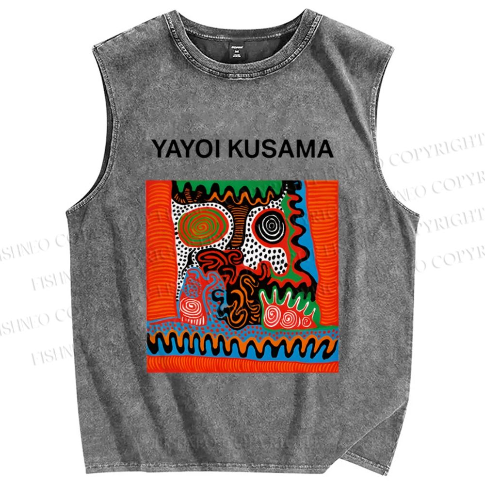 Unisex Yayoi Kusama Art Portraits Printed Washed Tank Top